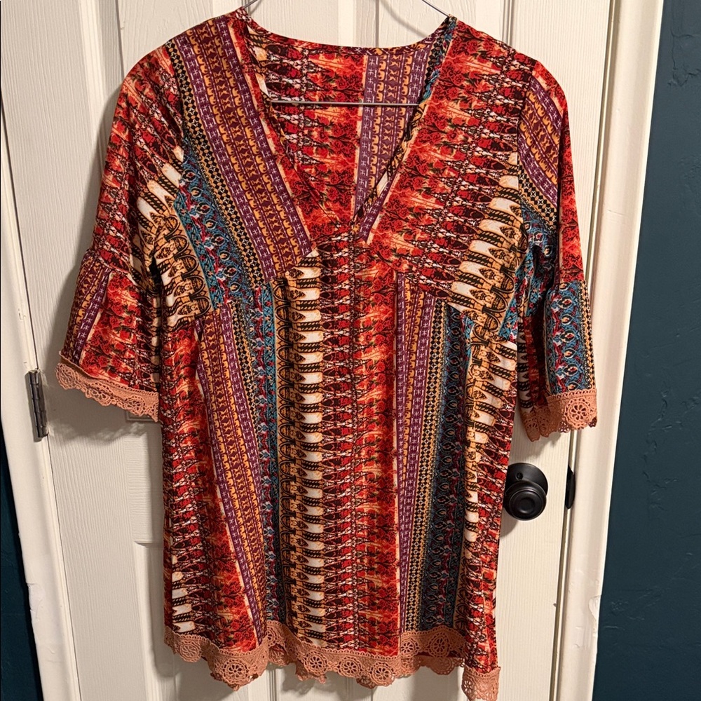 🌵Patchwork V-Neck Blouse